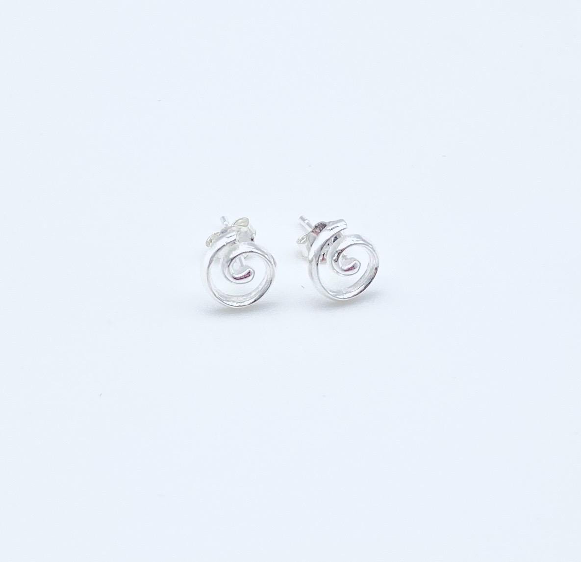 Sterling Silver Swirl Stud Earrings • Dainty Spiral Studs, Minimalist Everyday Silver Earrings