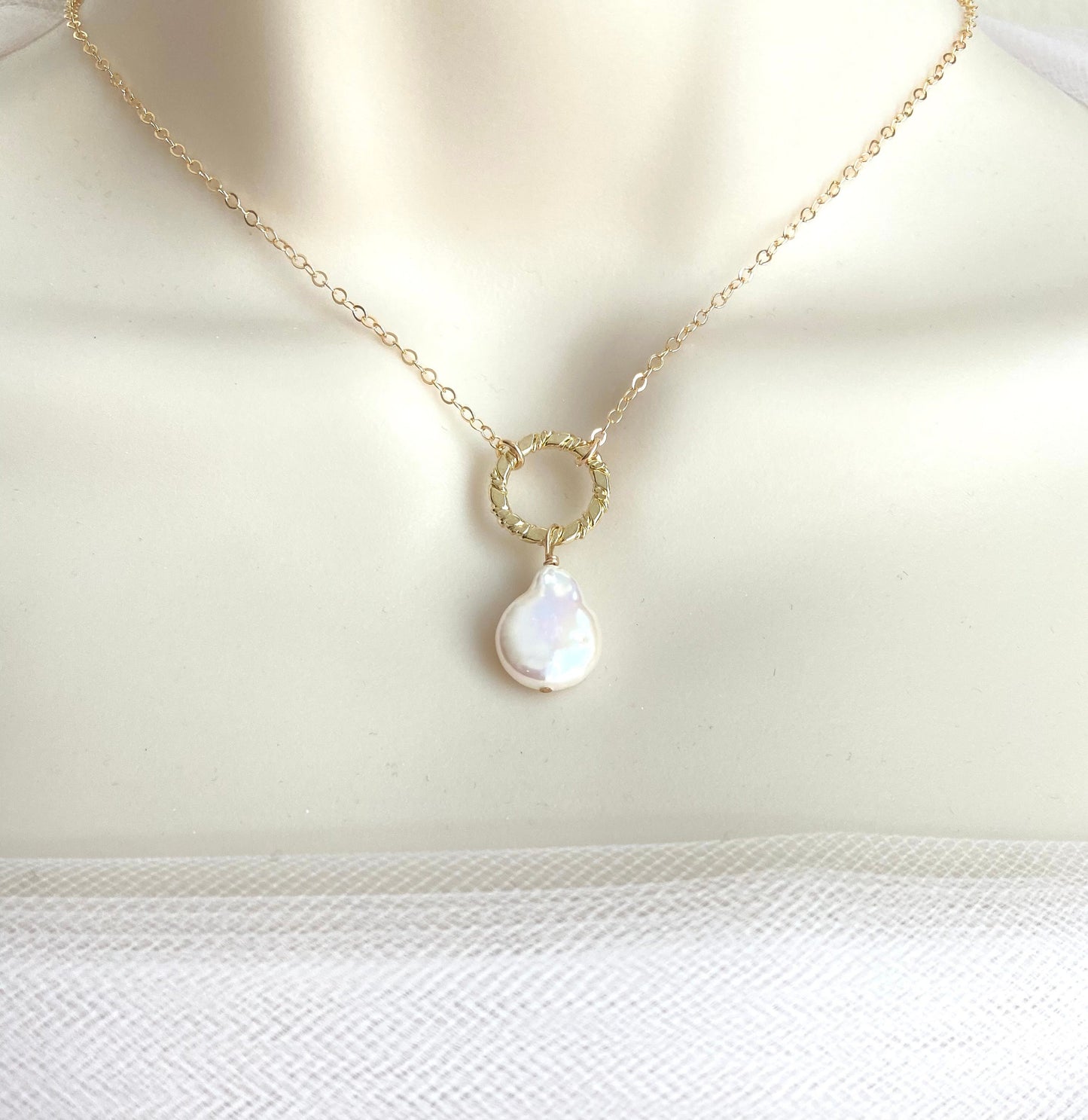 Teardrop Pearl Pendant Necklace • Sterling Silver or Gold Filled Dainty Drop Necklace