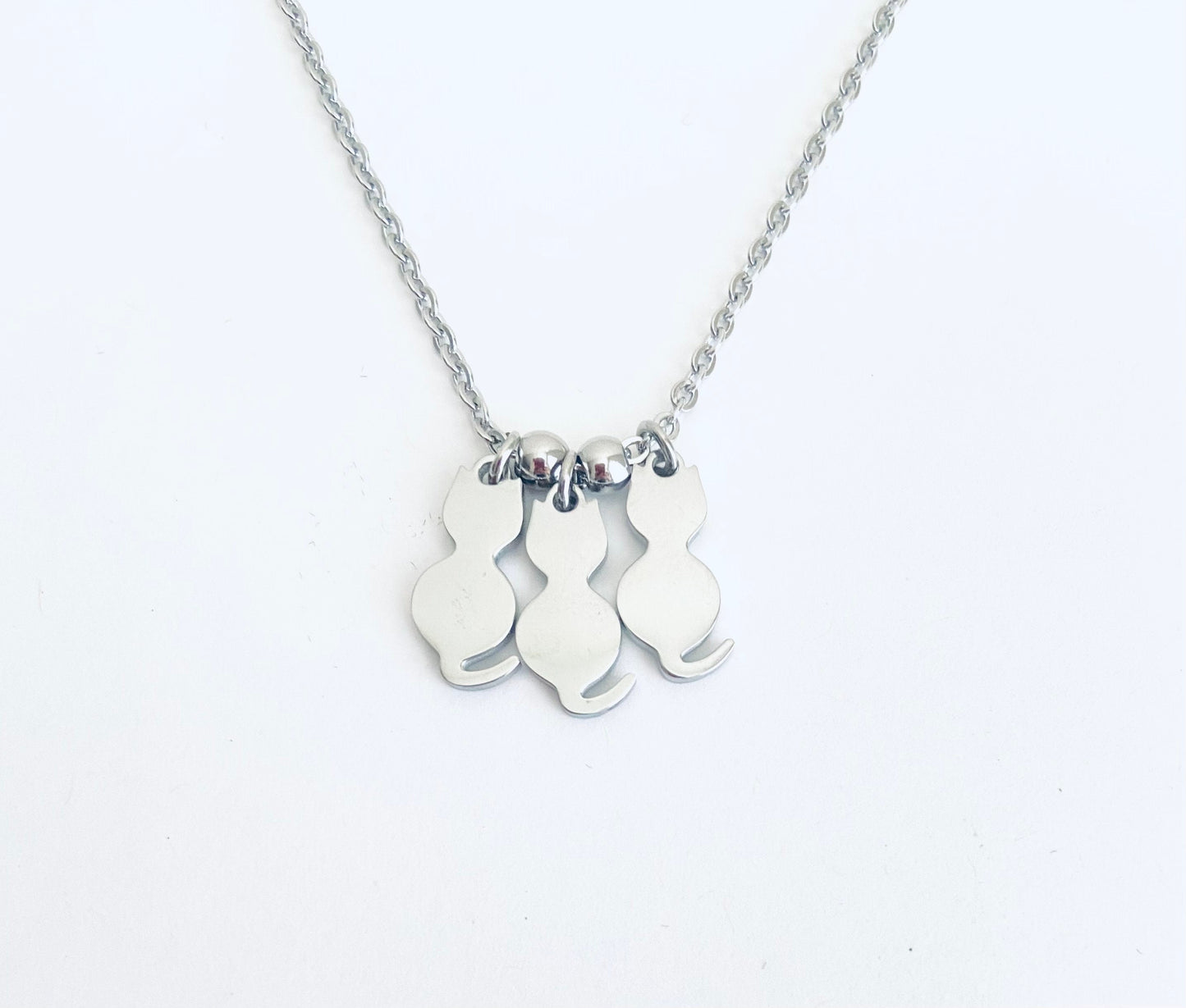 Personalized Stainless Steel Cat Charm Necklace • Custom Cat Lover Necklace