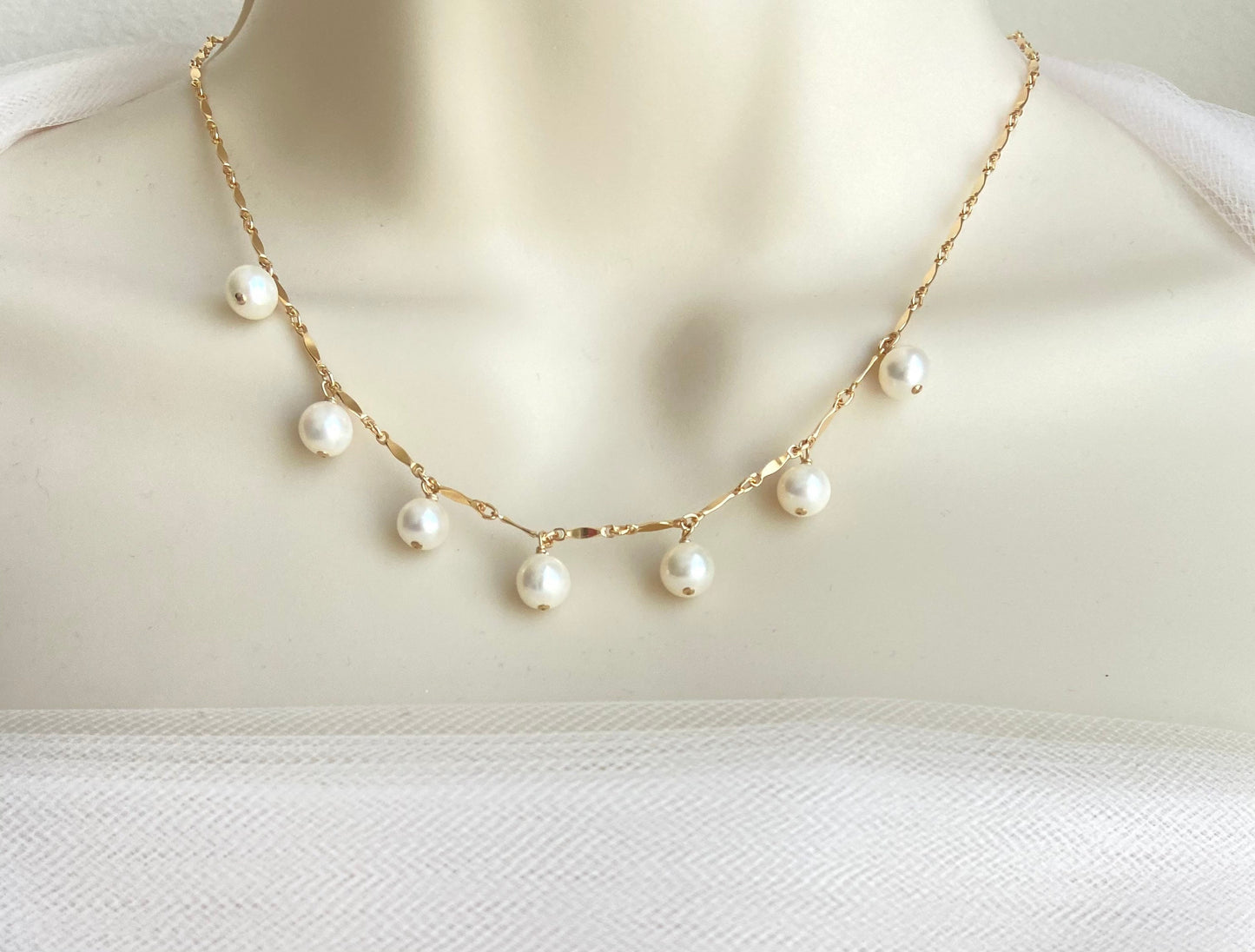Dangle White Freshwater Pearl Necklace • Sterling Silver or Gold Filled Pearl Pendant Necklace