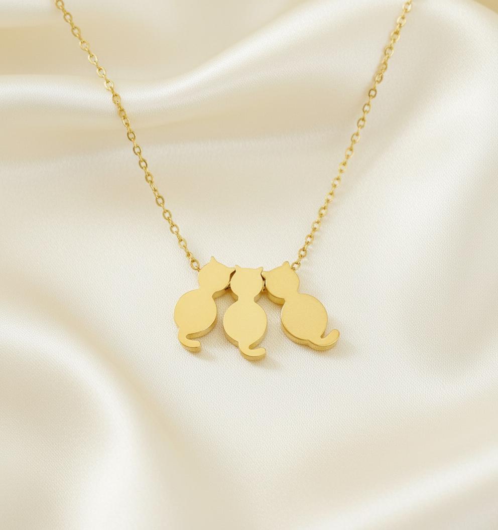 Personalized Gold Cat Necklace • Gold Initial Cat Family Pendant • Minimal Cat Lover Jewelry • Custom Pet Mom Gift • Cat Charm Necklace
