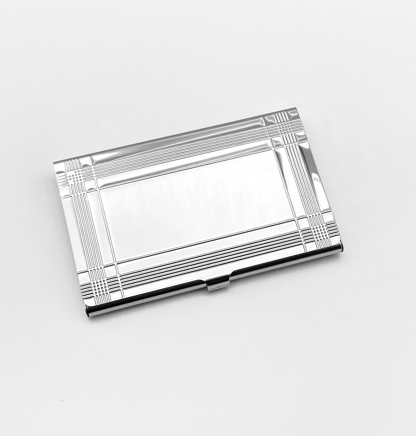 Personalized Stainless Steel Business Card Holder with Border • Custom Engraved Metal Card Case Professional Gift