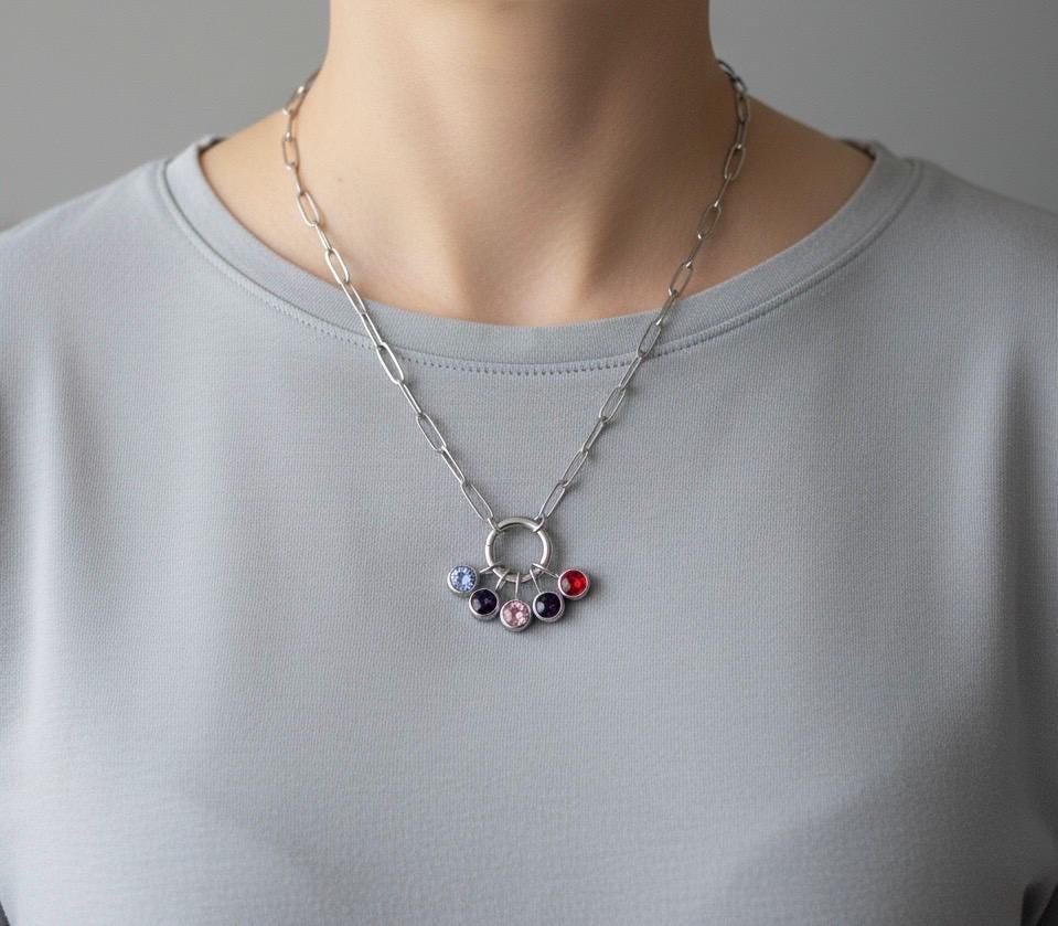 Personalized Birthstone Necklace • One or Multiple Birthstones in Stainless Steel or Gold