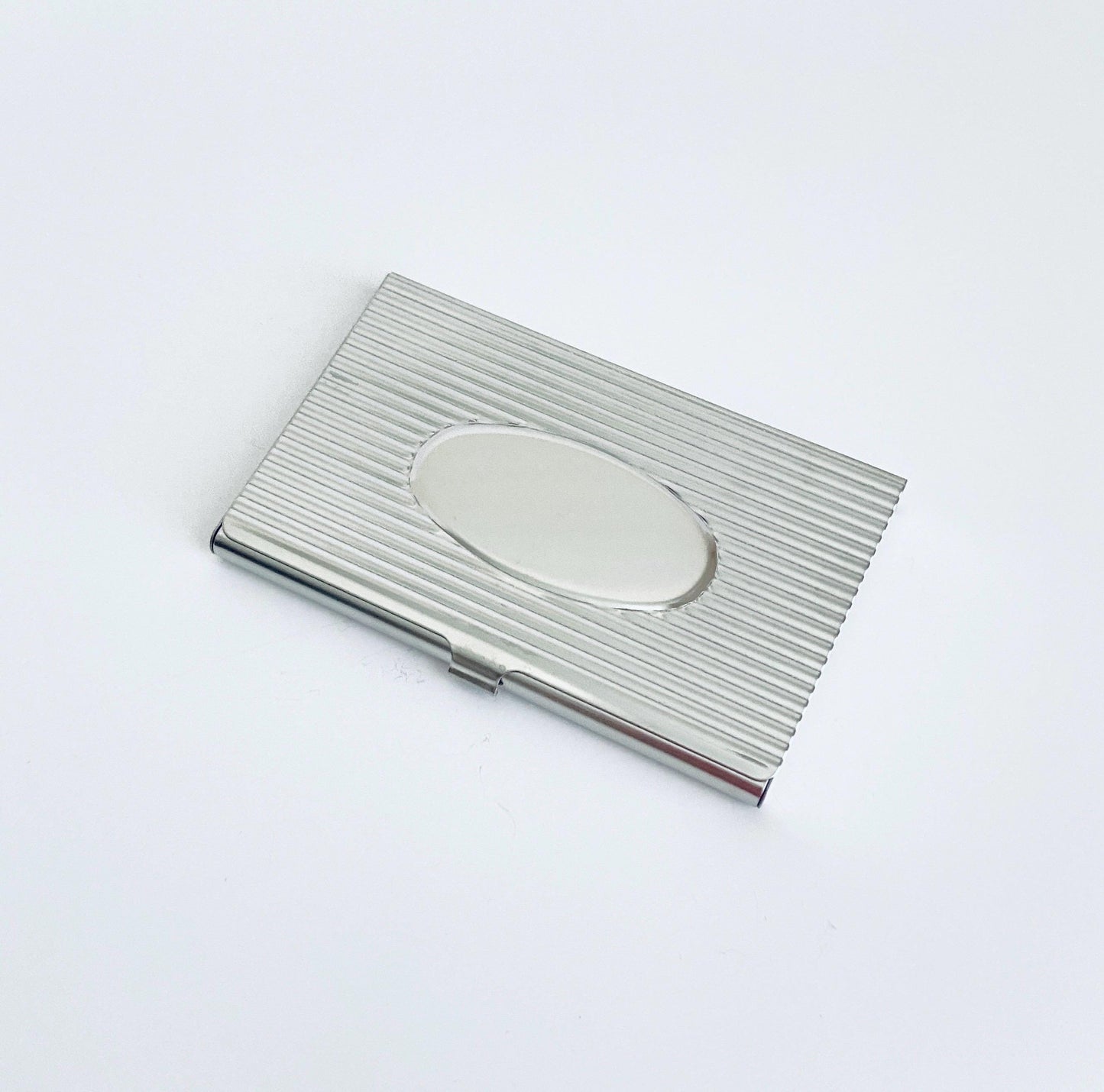 Personalized Metal Business Card Holder with Oval Center • Custom Engraved Card Case Professional Gift