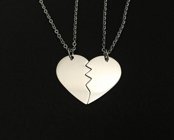 Personalized Stainless Steel 2-Piece Heart Puzzle Necklace Set • Custom Engraved Matching Couple Necklaces