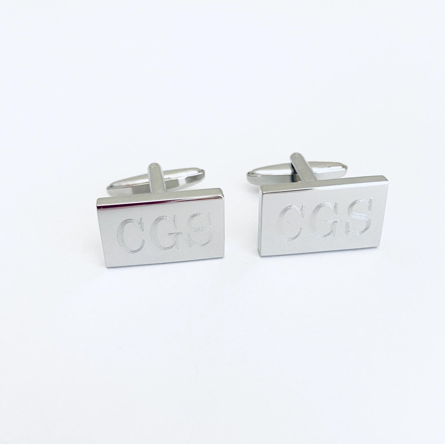 Personalized Shiny Rectangle Cufflinks • Custom Engraved Polished Cufflinks for Groom, Groomsmen & Men’s Wedding Gift