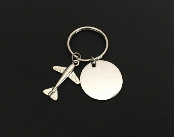 Personalized Airplane Keychain • Custom Engraved Key Chain with Airplane Charm