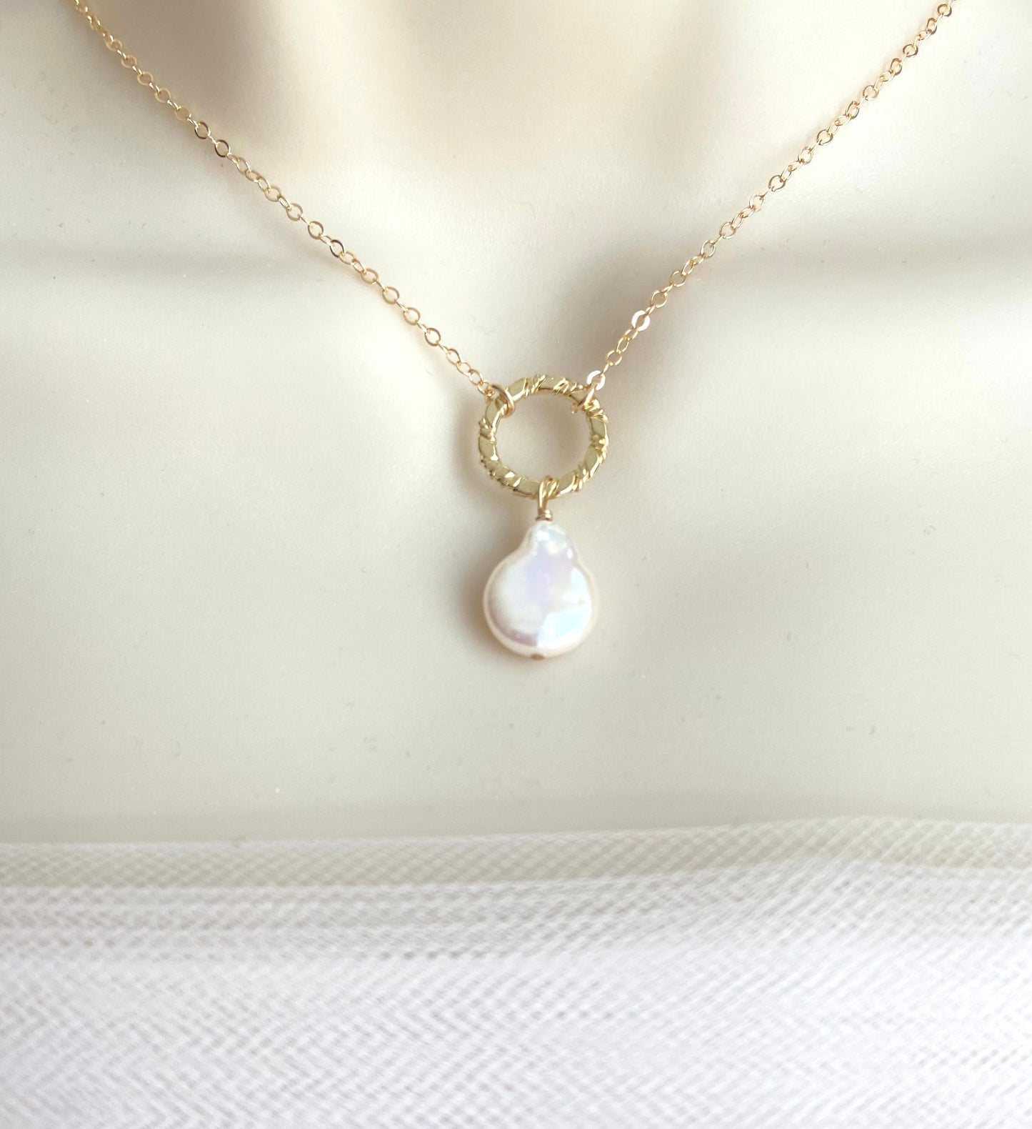 Teardrop Pearl Pendant Necklace • Sterling Silver or Gold Filled Dainty Drop Necklace