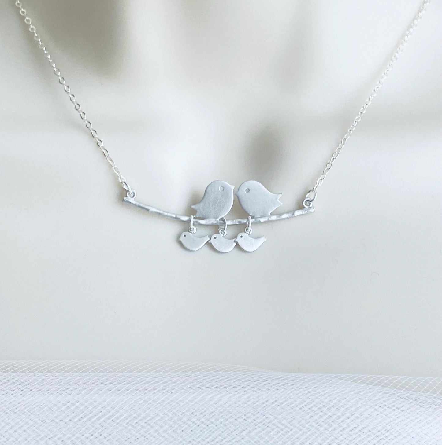 Personalized Love Birds Branch Necklace with Baby Charms • Custom Family Bird Jewelry
