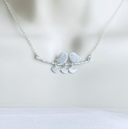 Personalized Love Birds Branch Necklace with Baby Charms • Custom Family Bird Jewelry