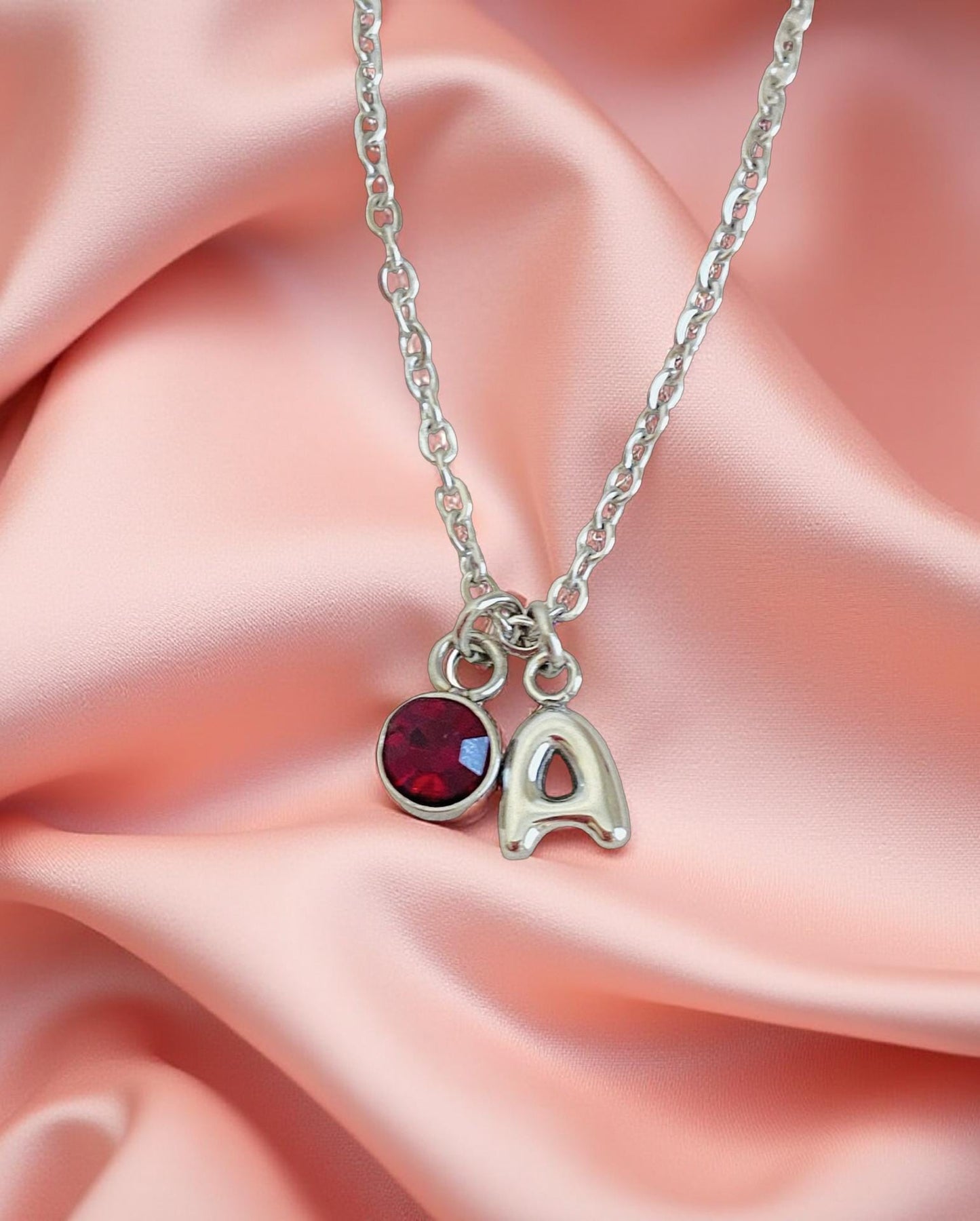 Personalized Birthstone & Small Bubble Initial Necklace • Gift for Her