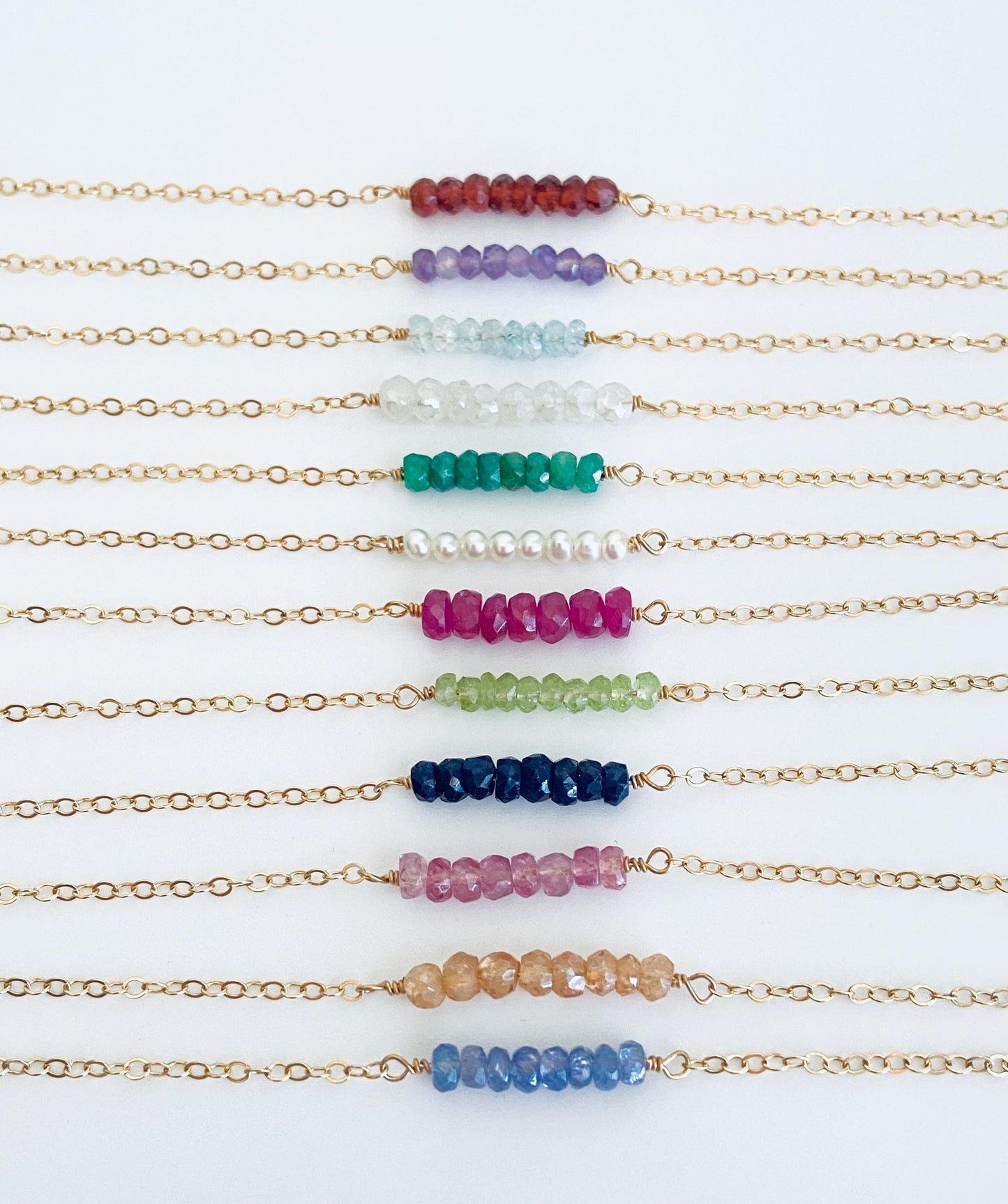 Personalized Birthstone Gemstone Beaded Necklace • Sterling Silver or Gold Filled Custom Birthstone Jewelry