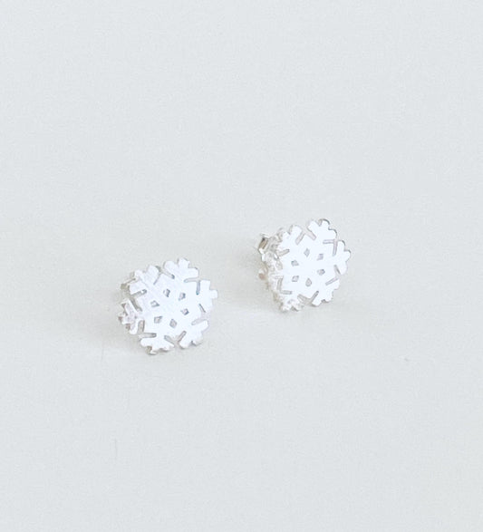 Sterling Silver Snowflake Stud Earrings • 925 Winter Snowflake Studs