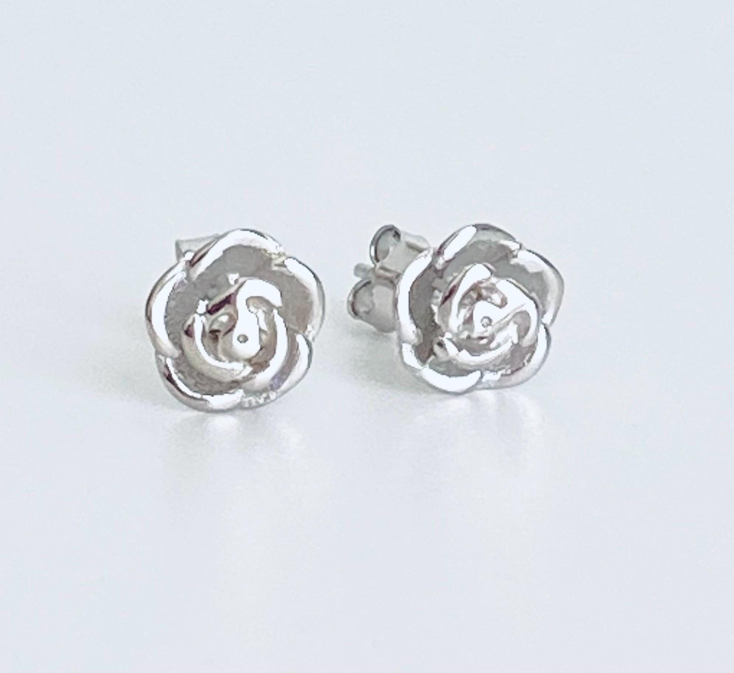 Sterling Silver Rose Stud Earrings • Dainty Rose Flower Stud Earrings