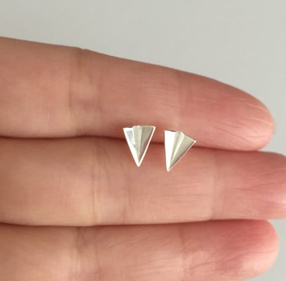 Sterling Silver Paper Airplane Stud Earrings • 925 Silver Travel Studs