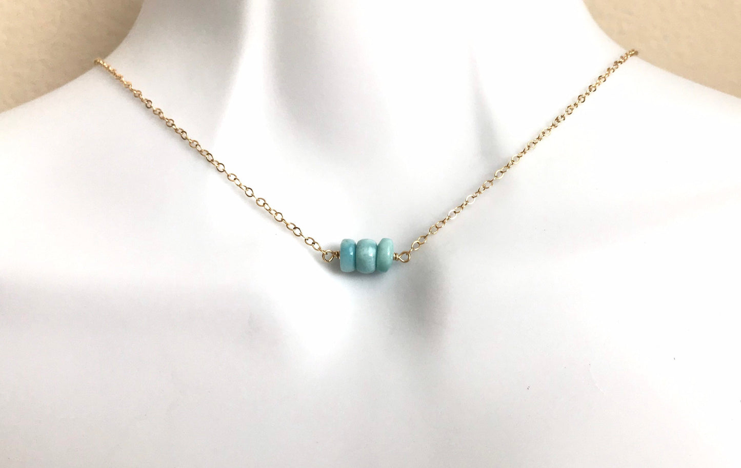 Larimar Beaded Necklace in Sterling Silver or Gold Filled