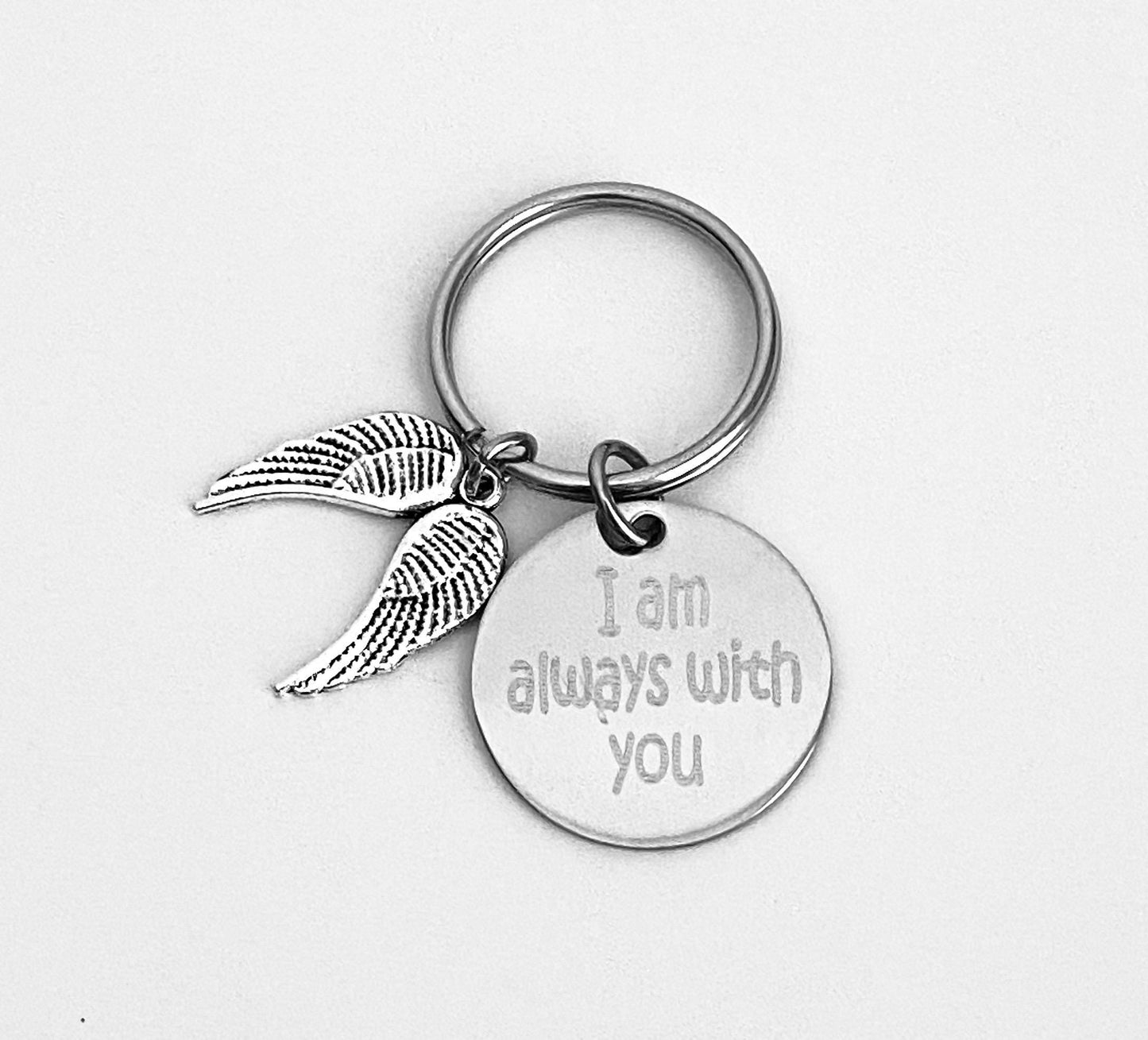 Personalized Stainless Steel Tag with Angel Wing Key Chain • Custom Engraved Guardian Keychain