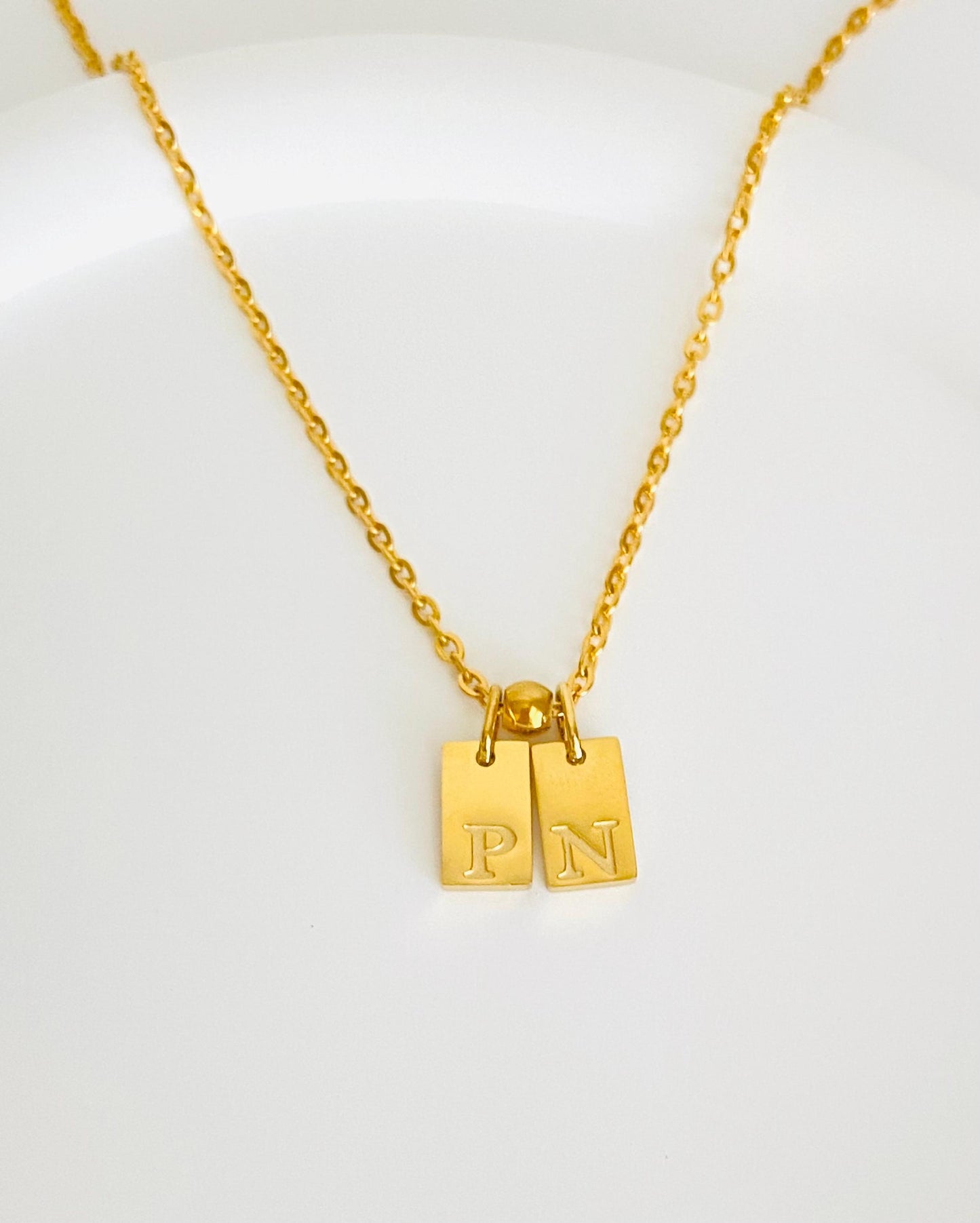 Stainless Steel Mini Initial Tag Necklace • Personalized Letter Necklace in Stainless Steel or Gold