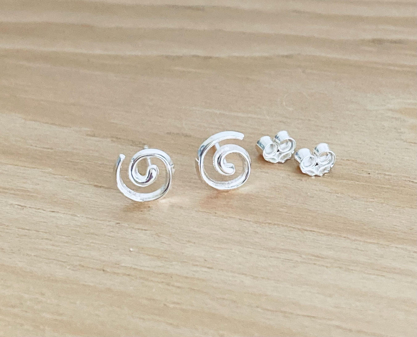 Sterling Silver Swirl Stud Earrings • Dainty Spiral Studs, Minimalist Everyday Silver Earrings