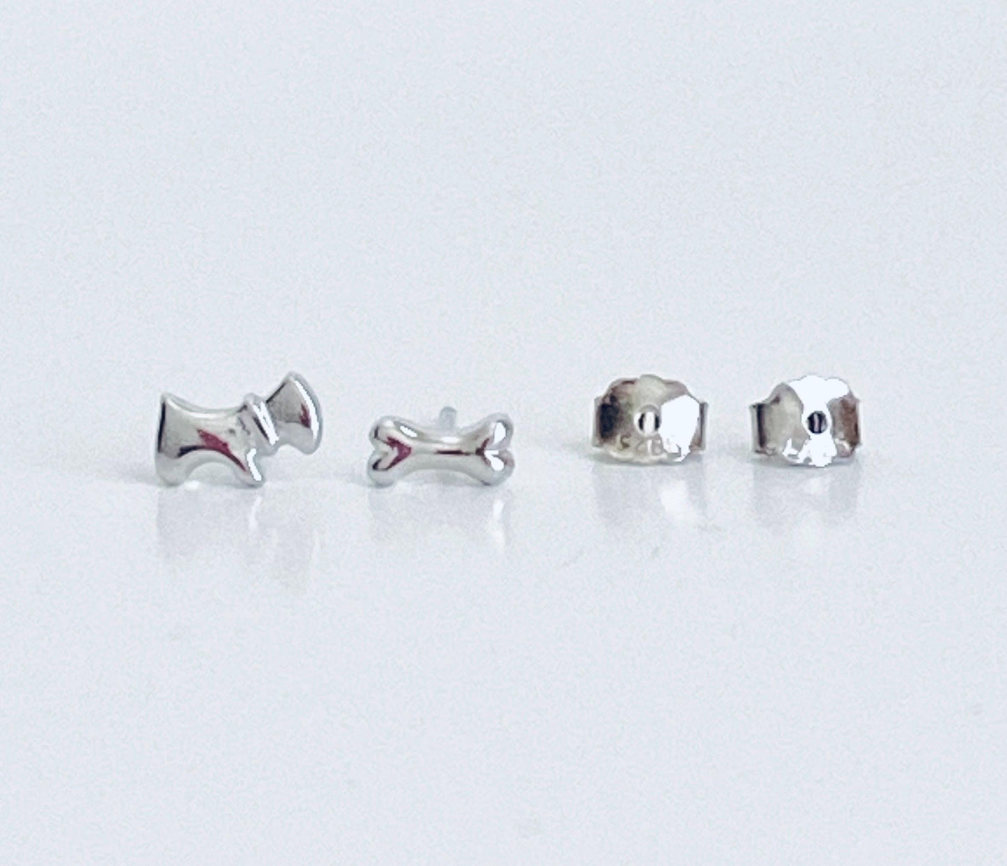 Sterling Silver Dog and Dog Bone Stud Earrings • Cute Puppy & Bone Earrings for Dog Lovers, Dainty Animal Studs