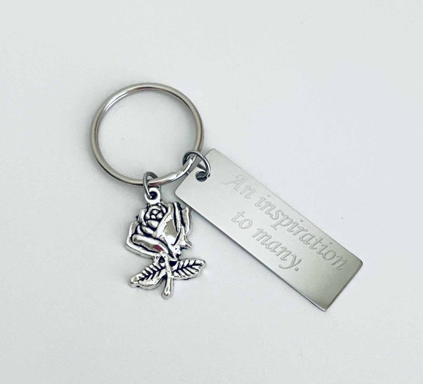 Personalized Key Chain with Rose Charm • Custom Engraved Floral Keychain Gift for Her