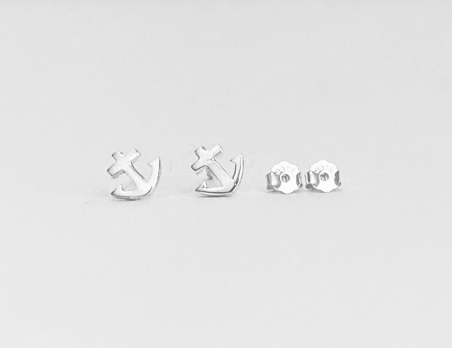 Sterling Silver Anchor Stud Earrings • Nautical Anchor Stud Earrings