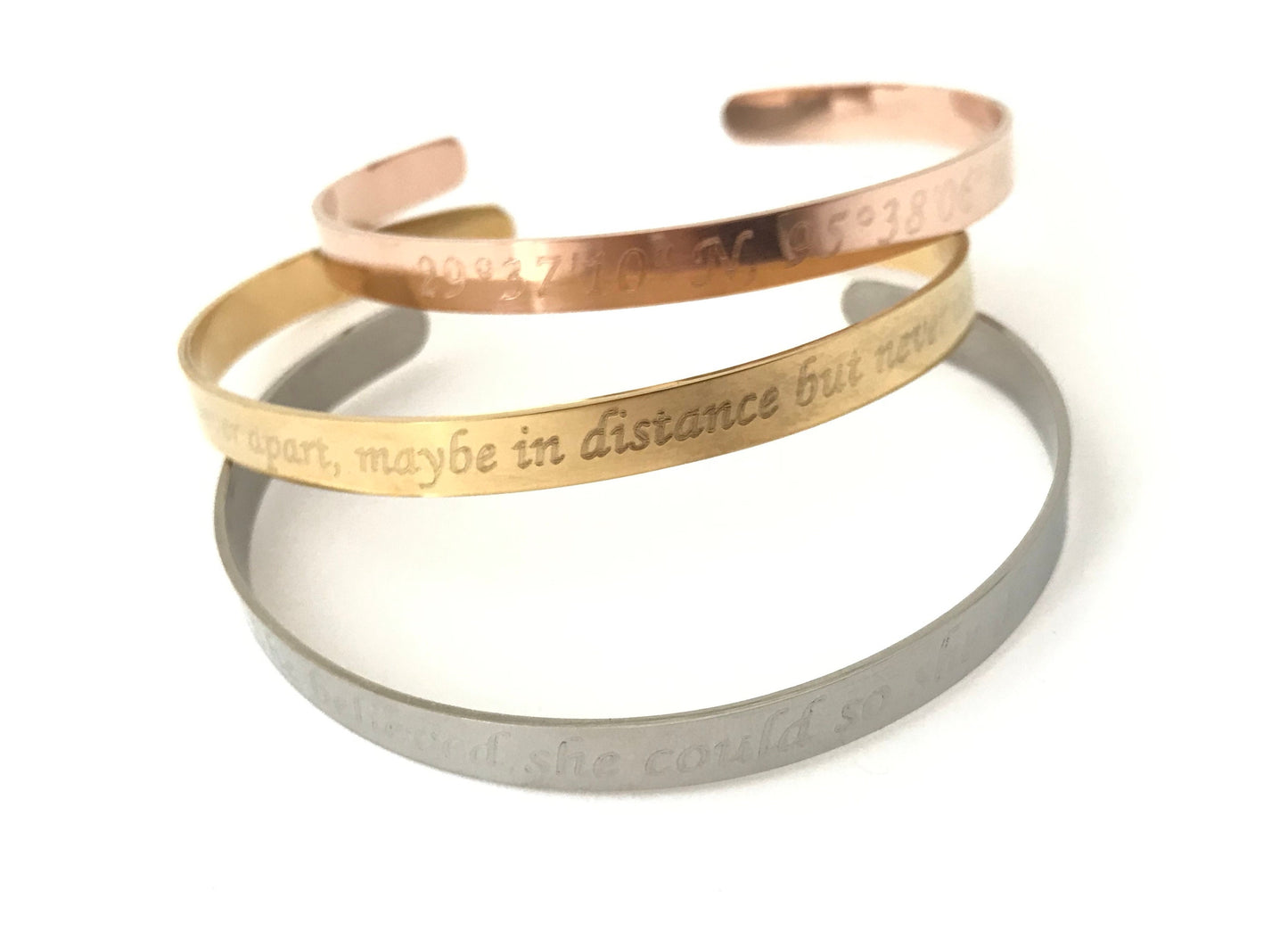 Personalized Stainless Steel Cuff Bangle • Custom Engraved Bracelet in Stainless Steel, Gold or Rose Gold