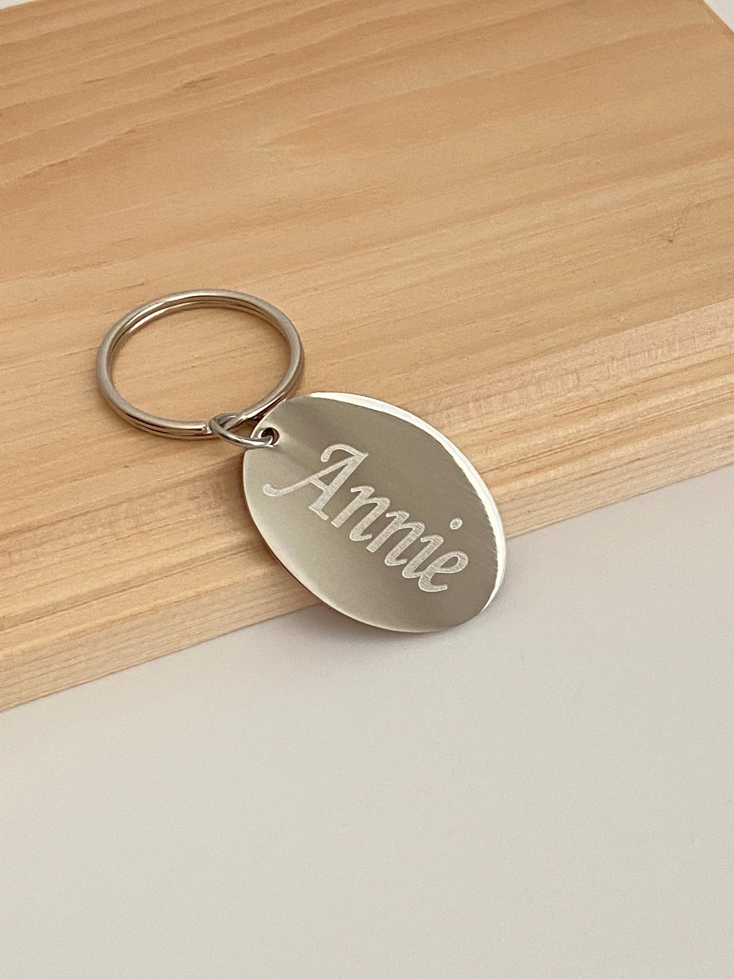 Personalized Stainless Steel Oval Tag Key Chain • Custom Engraved Name Keychain