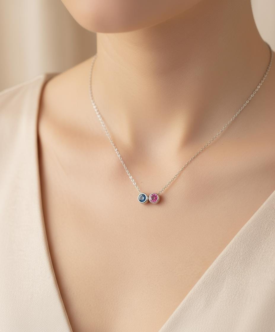 Personalized Birthstone Necklace with Multiple Birthstones • Stainless Steel or Gold Over Stainless Steel