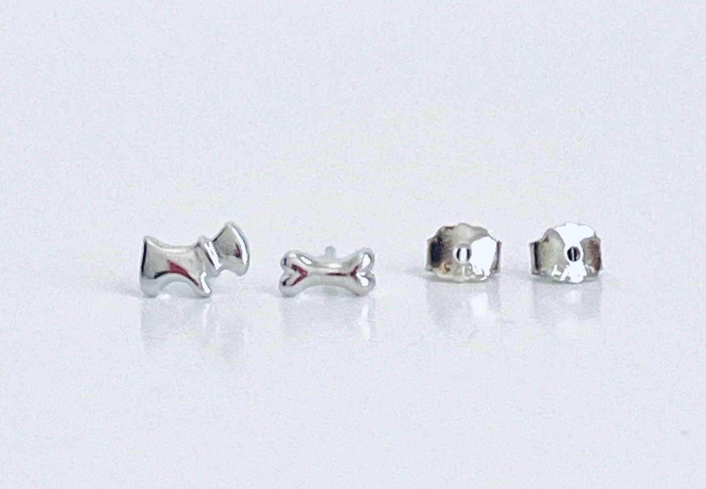 Sterling Silver Dog and Dog Bone Stud Earrings • Cute Puppy & Bone Earrings for Dog Lovers, Dainty Animal Studs