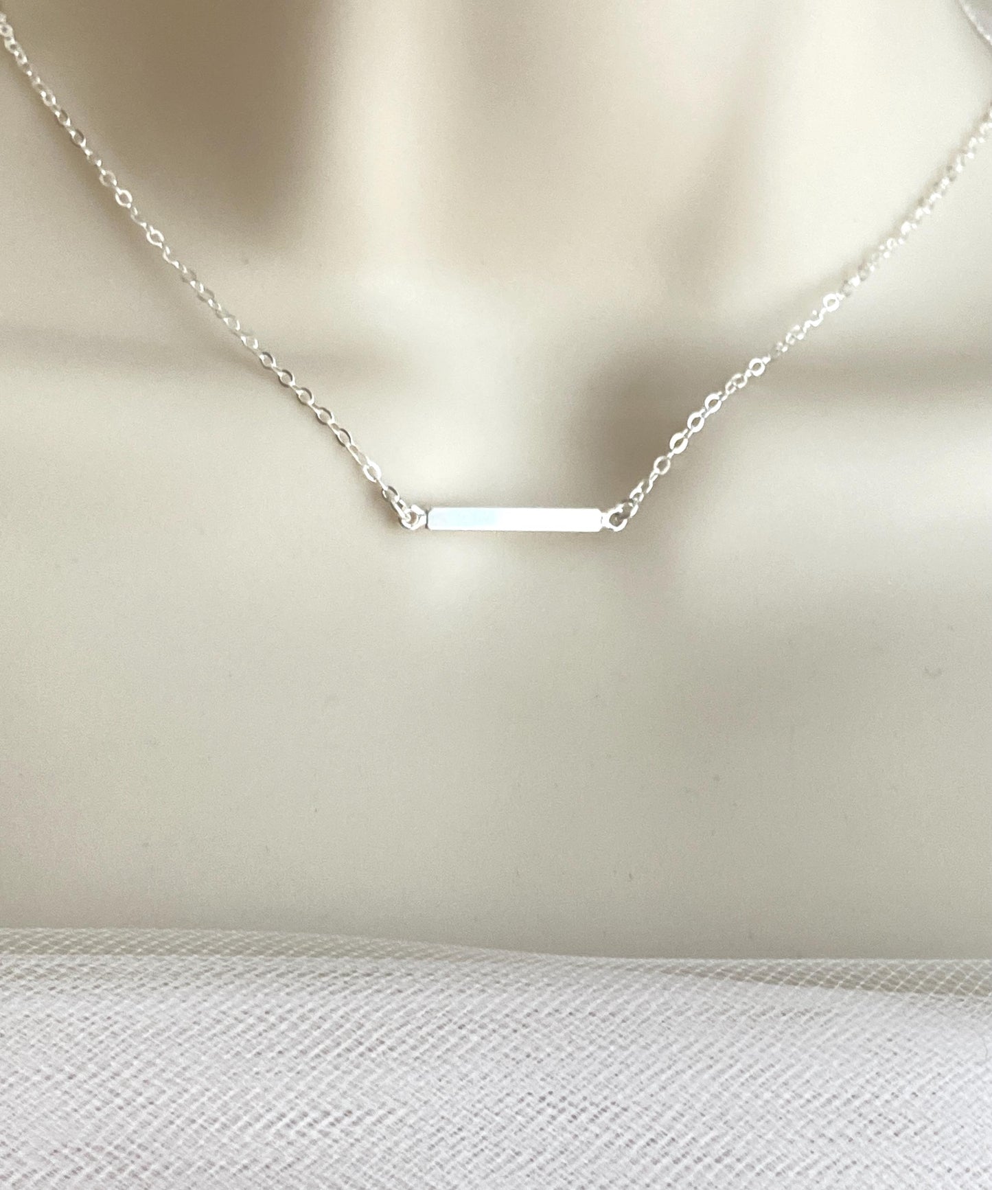 Sterling Silver Tiny Bar Necklace • 925 Silver Minimalist Horizontal Bar Pendant