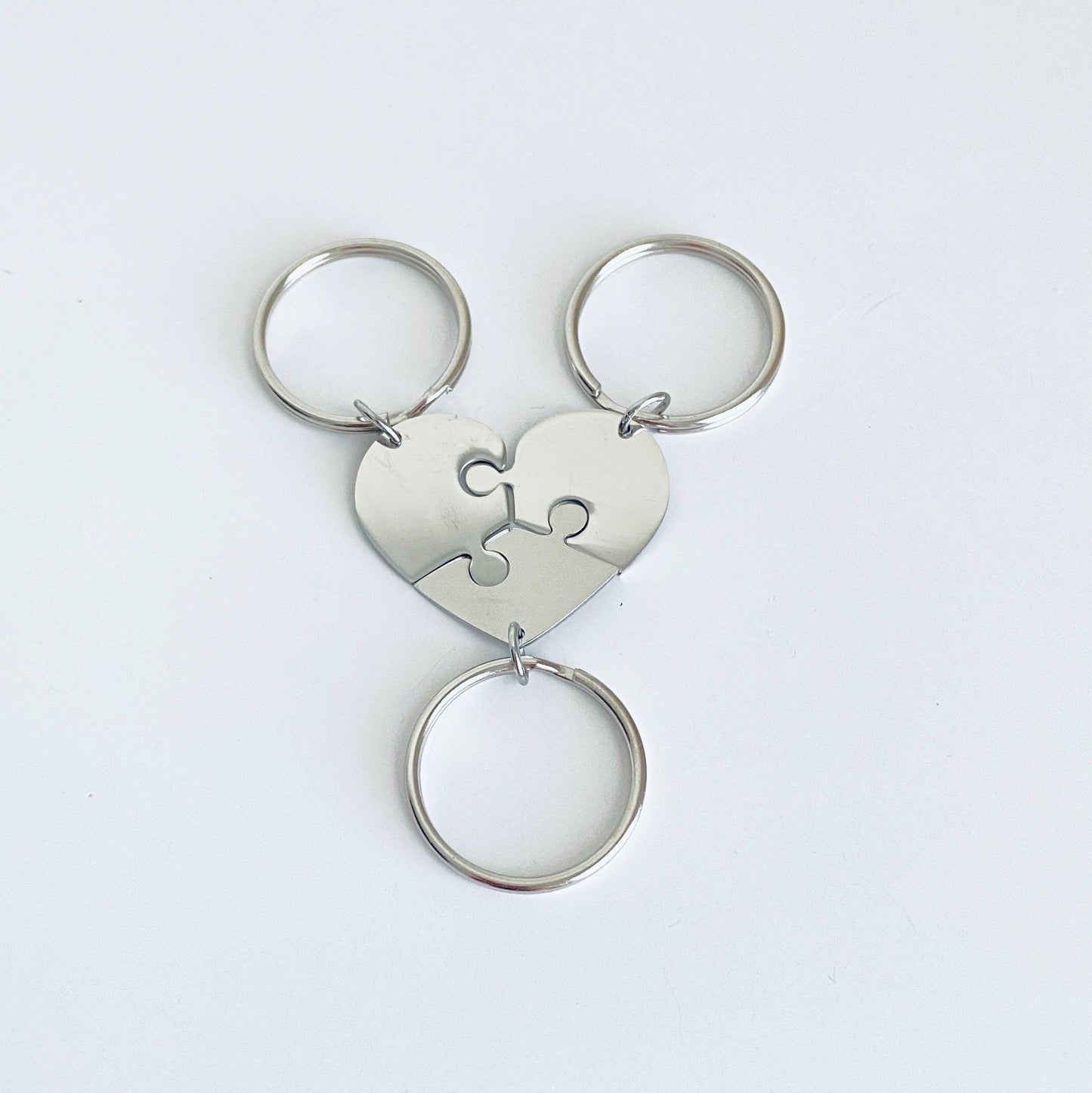 Personalized 3-Piece Heart Puzzle Keychain Set • Custom Engraved Matching Key Chains for Family & Friends