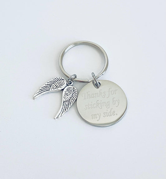 Personalized Stainless Steel Tag with Angel Wing Key Chain • Custom Engraved Guardian Keychain
