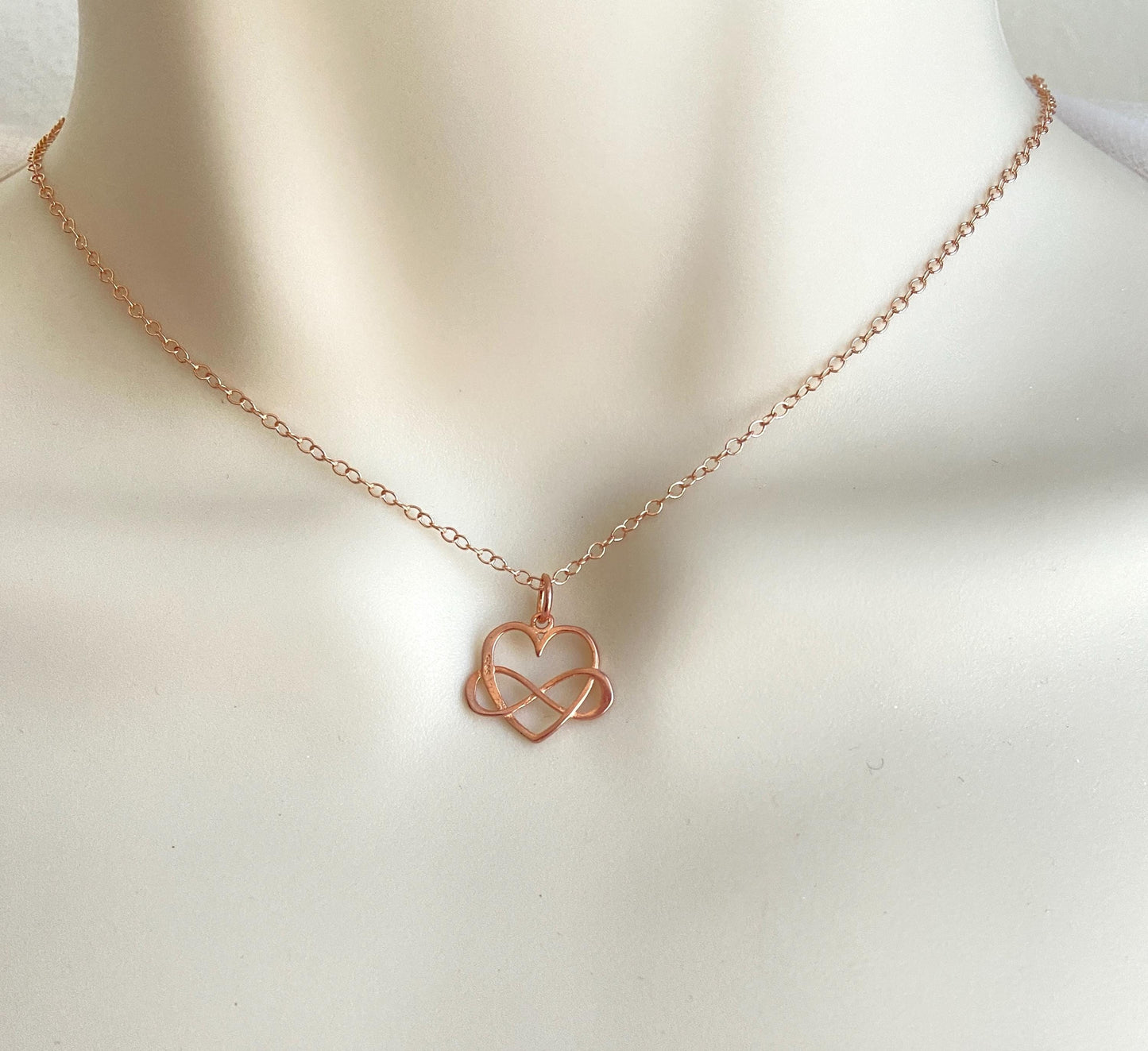 Infinity Heart Necklace • Sterling Silver, Gold or Rose Gold Infinity Love Necklace
