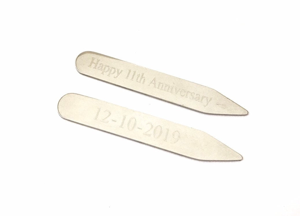 Personalized Stainless Steel Collar Stays • Custom Engraved Metal Shirt Stays for Men, Wedding & Groomsmen Gift