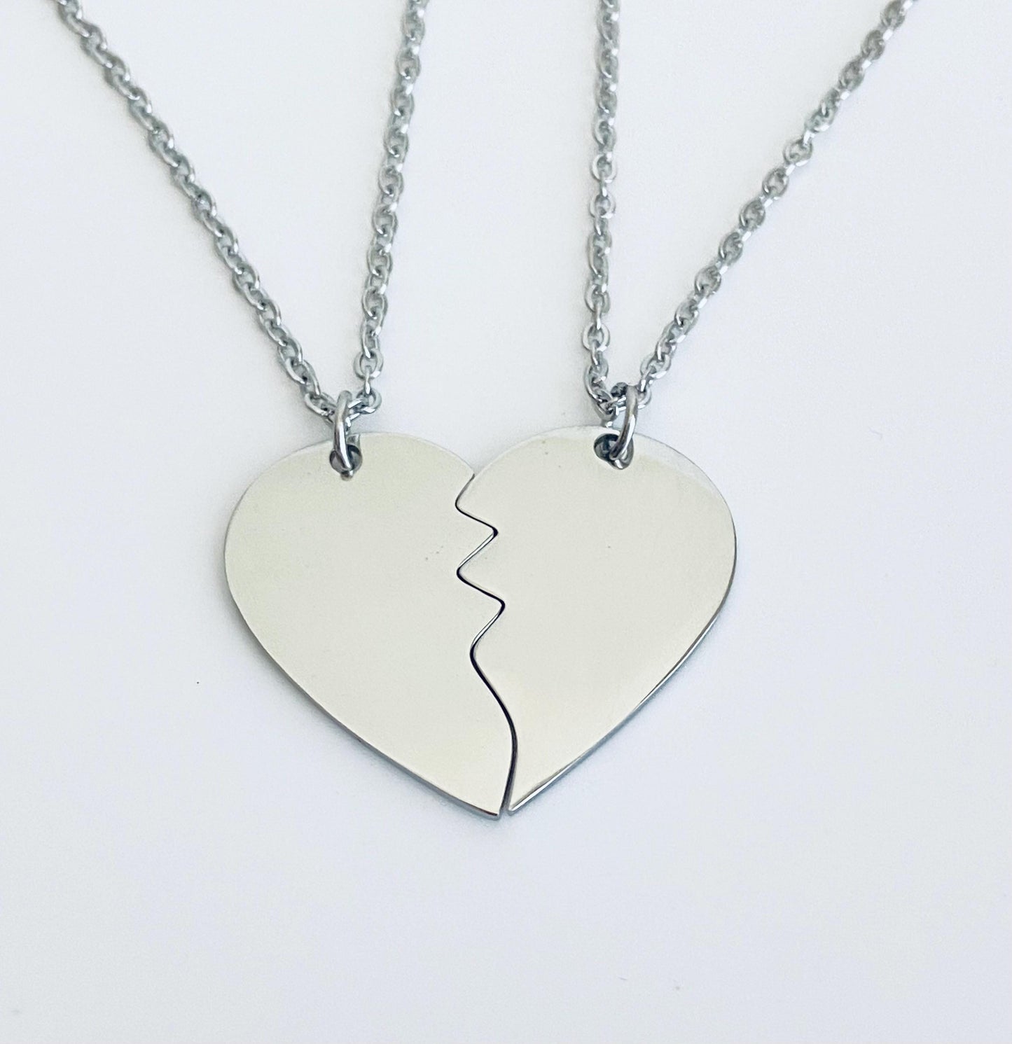 Personalized Stainless Steel 2-Piece Heart Puzzle Necklace Set • Custom Engraved Matching Couple Necklaces