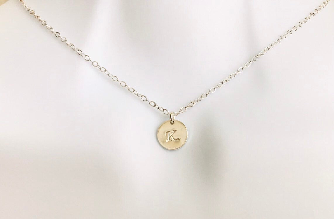 Dainty Initial Disc Necklace • Personalized Jewelry Gift for Her. Birthday. Mother’s Day Gift.