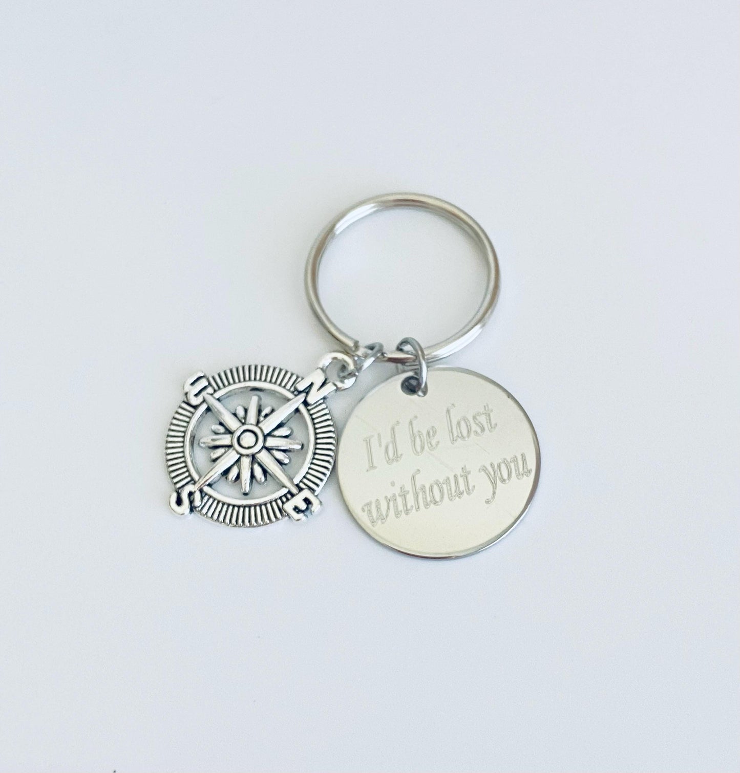 Personalized Compass Keychain • Custom Engraved Compass Key Ring Gift for Him or Her