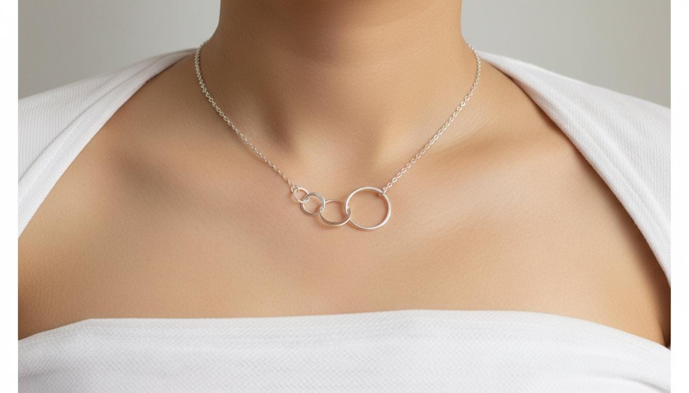 Sterling Silver 4 Interlocking Circle Necklace – 925 Silver Interlocking Four Ring Pendant