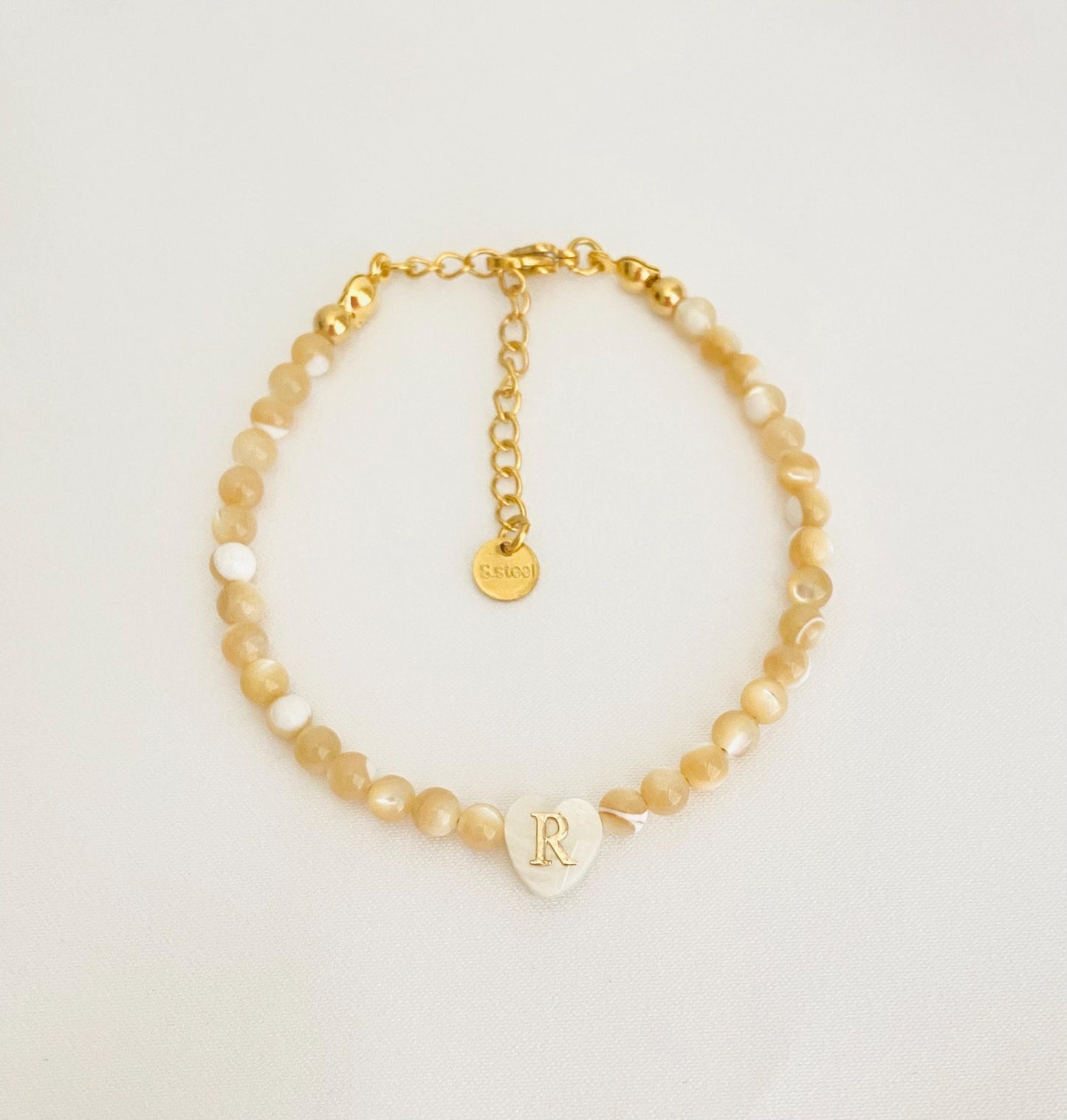 Personalized Shell Initial Bracelet • White Shell, Yellow Shell, Jasper & Ice Jade Beaded Bracelet