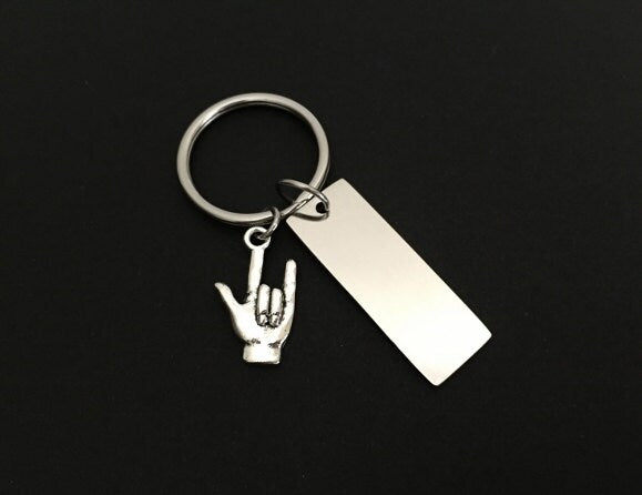 Personalized Stainless Steel Tag Key Chain with “I Love You” Charm • Custom Engraved Romantic Gift