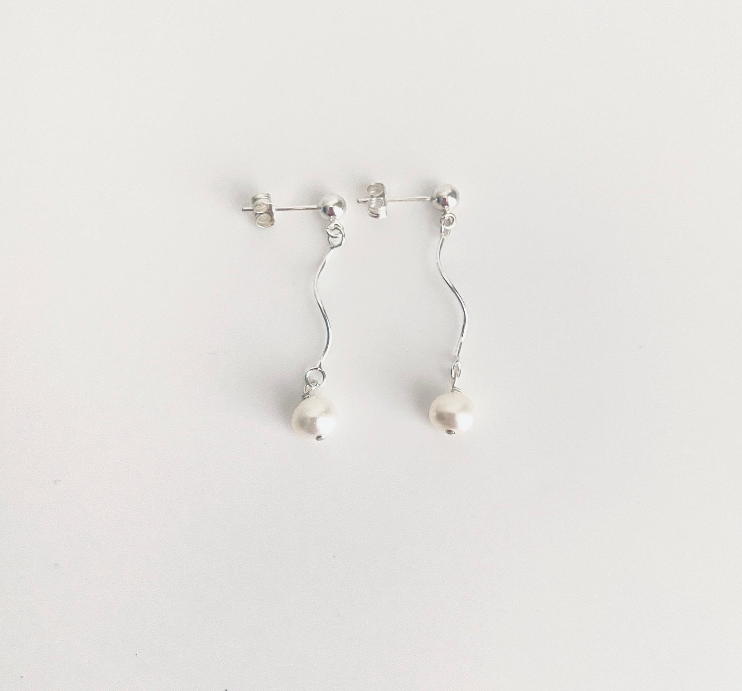 Sterling Silver Pearl Dangle Earrings • 925 Silver Drop Earrings with Pearl