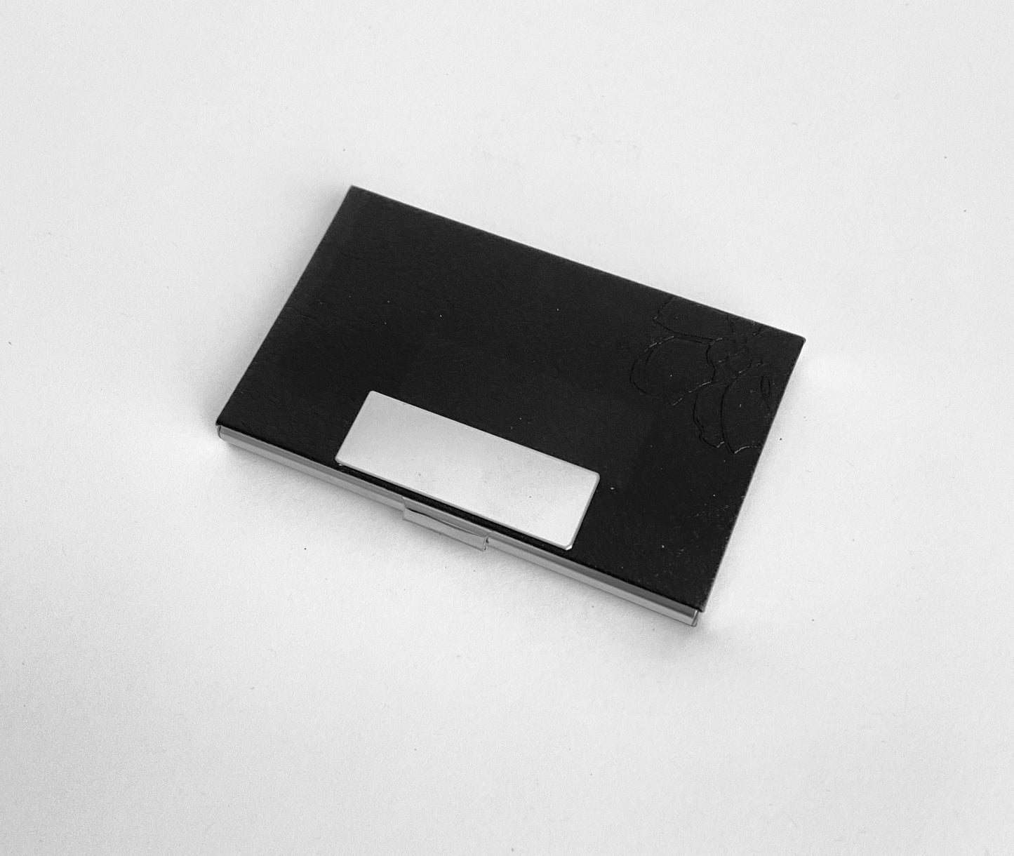 Personalized Black Faux Leather Business Card Holder • Custom Engraved Leatherette Card Case for Men & Women