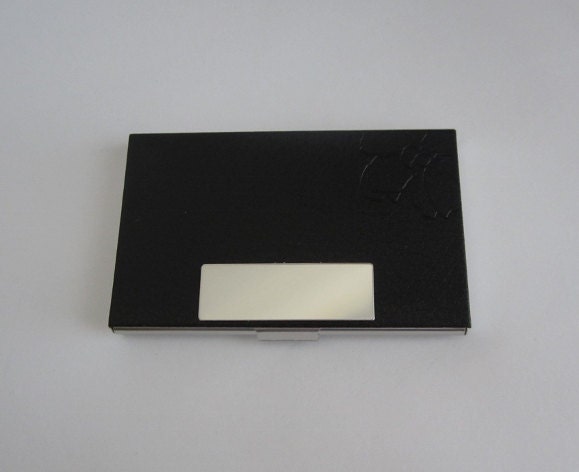 Personalized Black Faux Leather Business Card Holder • Custom Engraved Leatherette Card Case for Men & Women