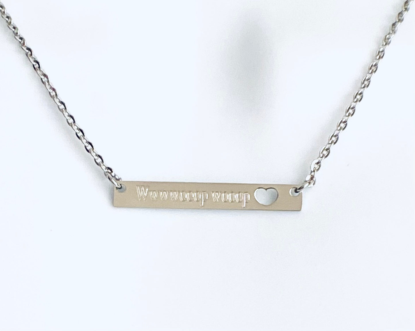 Stainless Steel Skinny Long Bar Necklace with Heart Cutout • Minimalist Name Bar Pendant