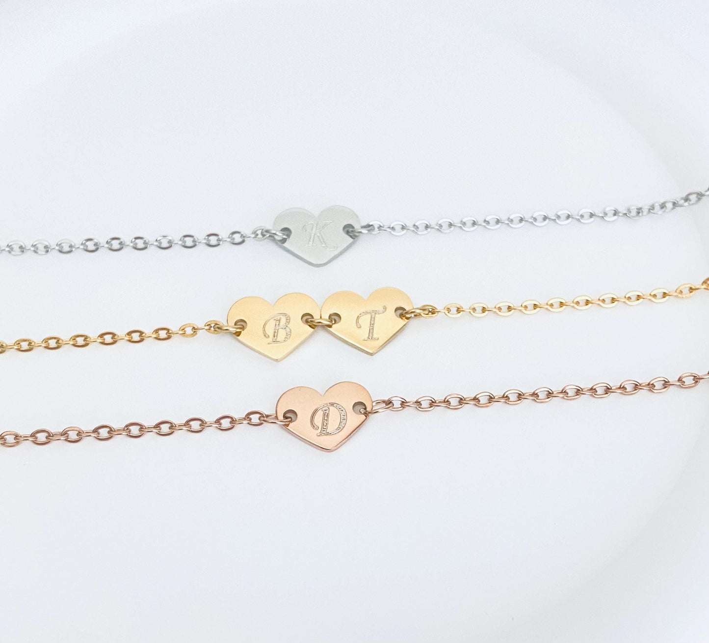 Personalized Heart Initial Bracelet • Custom Letter Bracelet with One or Multiple Charms in Stainless Steel or Gold