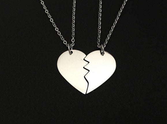 Personalized Stainless Steel 2-Piece Heart Puzzle Necklace Set • Custom Engraved Matching Couple Necklaces