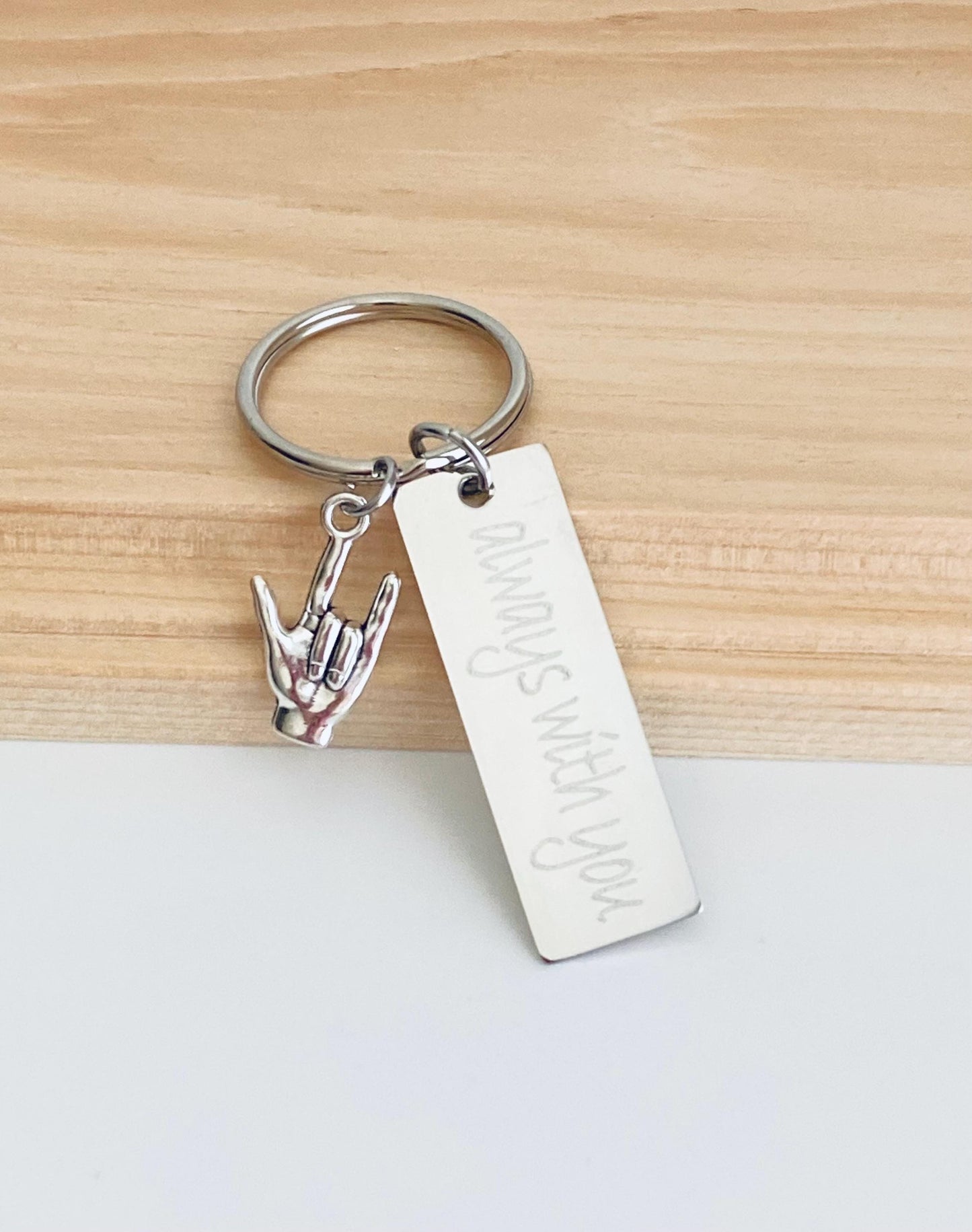 Personalized Stainless Steel Tag Key Chain with “I Love You” Charm • Custom Engraved Romantic Gift