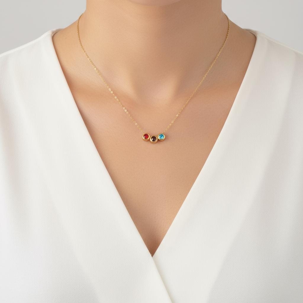 Personalized Birthstone Necklace with Multiple Birthstones • Stainless Steel or Gold Over Stainless Steel