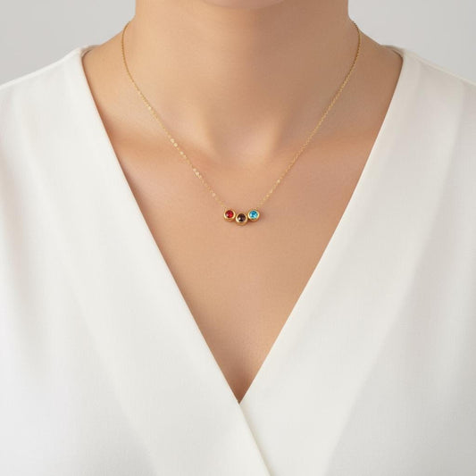 Personalized Birthstone Necklace with Multiple Birthstones • Stainless Steel or Gold Over Stainless Steel